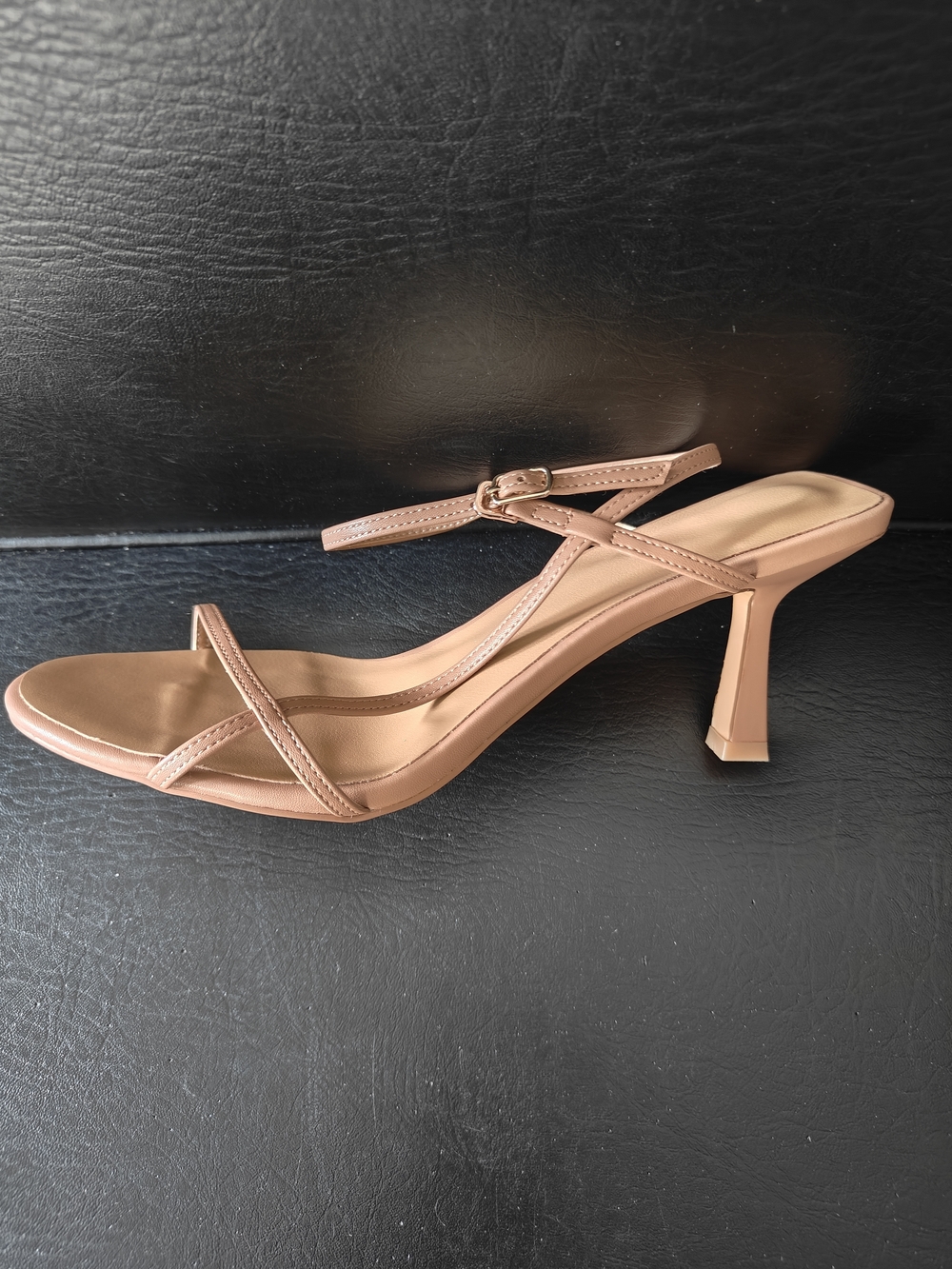 Women's Nude Strappy Sandals with Ankle Buckle - Picture 3 of 3